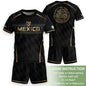 Aztec Inspired Black Gold Football Shirt for Youth, Mexico Soccer Jersey Retro Style Wear