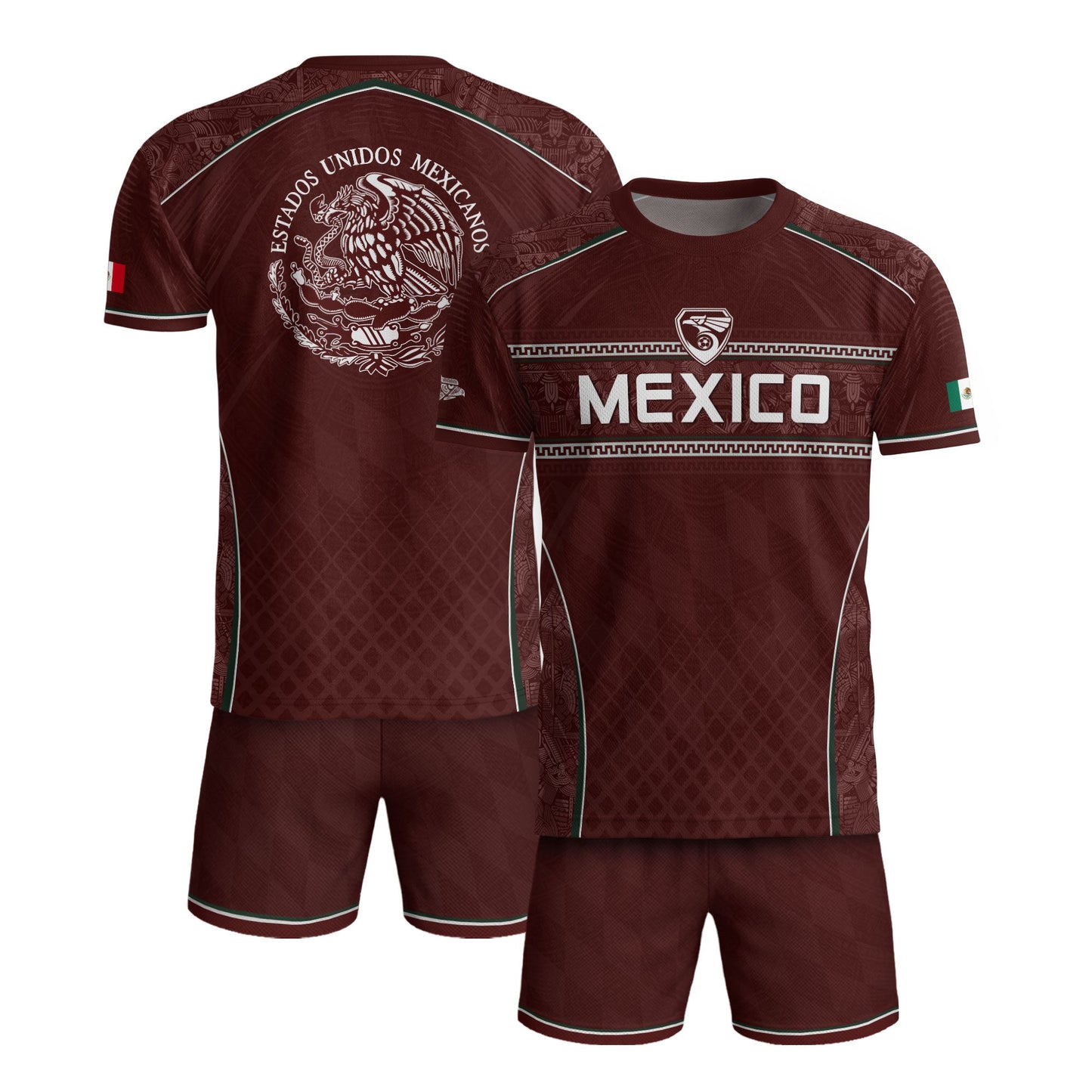 Maroon Mexico Soccer Jersey Aztec Coat of Arms Football Men Shirt Mexico Fan Tee