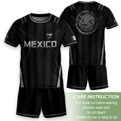 Black Mexico Soccer Jersey Youth Tribal Eagle Football Shirt Premium Sports Top