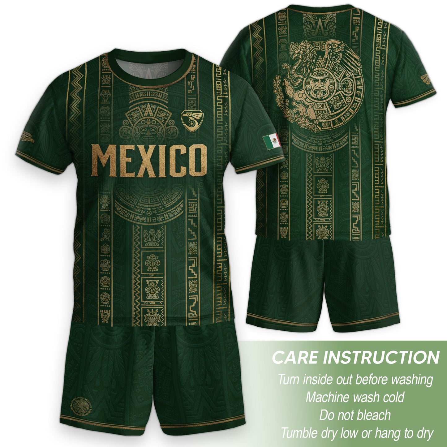 Mexico Soccer Jersey Youth Green Gold Tribal Football Shirt Premium Fan Apparel