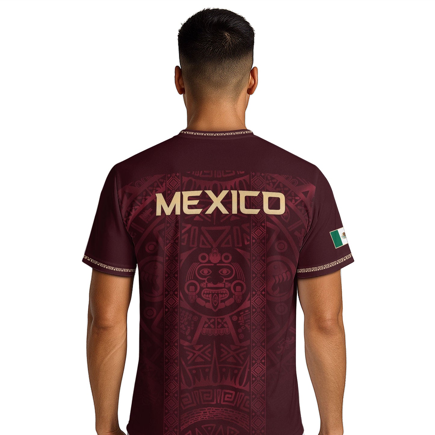 Mexico Heritage Orgullo Mexicano Maroon Burgundy Aztec Calendar Sun Stone Soccer Jersey
