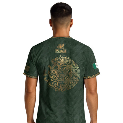 Mexico Heritage Orgullo Mexicano Green Gold Country Map Aztec Calendar Soccer Jersey