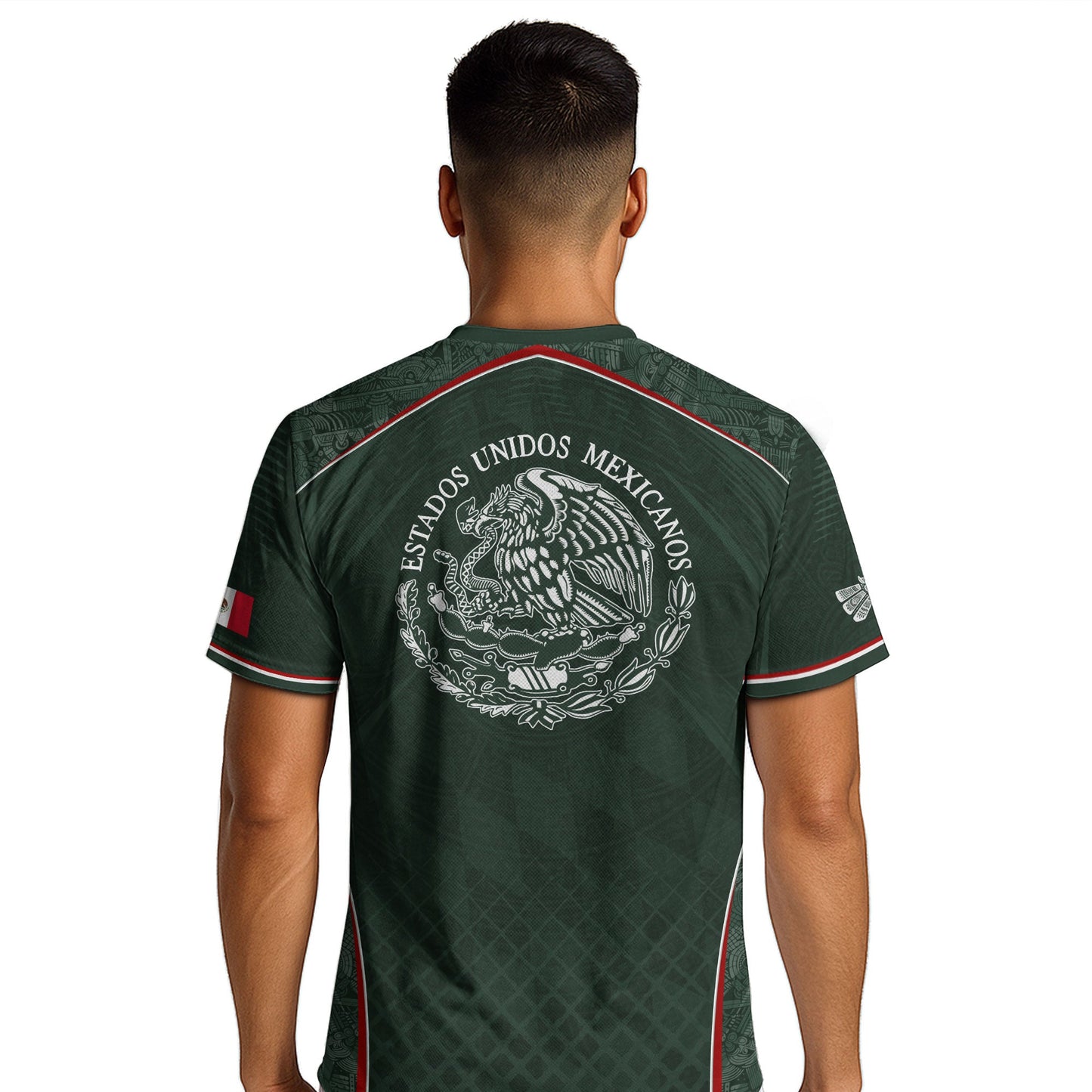 Mexico Soccer Green White Aztec Pattern Football Design - Mexico Fan Heritage Style Shirt