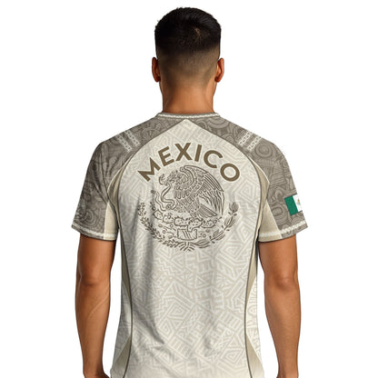Mexico Beige Aztec Eagle Snake Heritage Soccer Jersey Mexican Pride Design