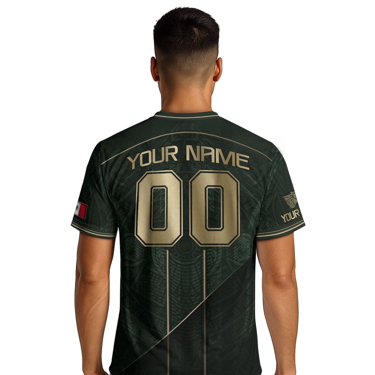 Mexico Soccer Jersey Personalized Name Number Green Aztec Sun Stone Design Kit