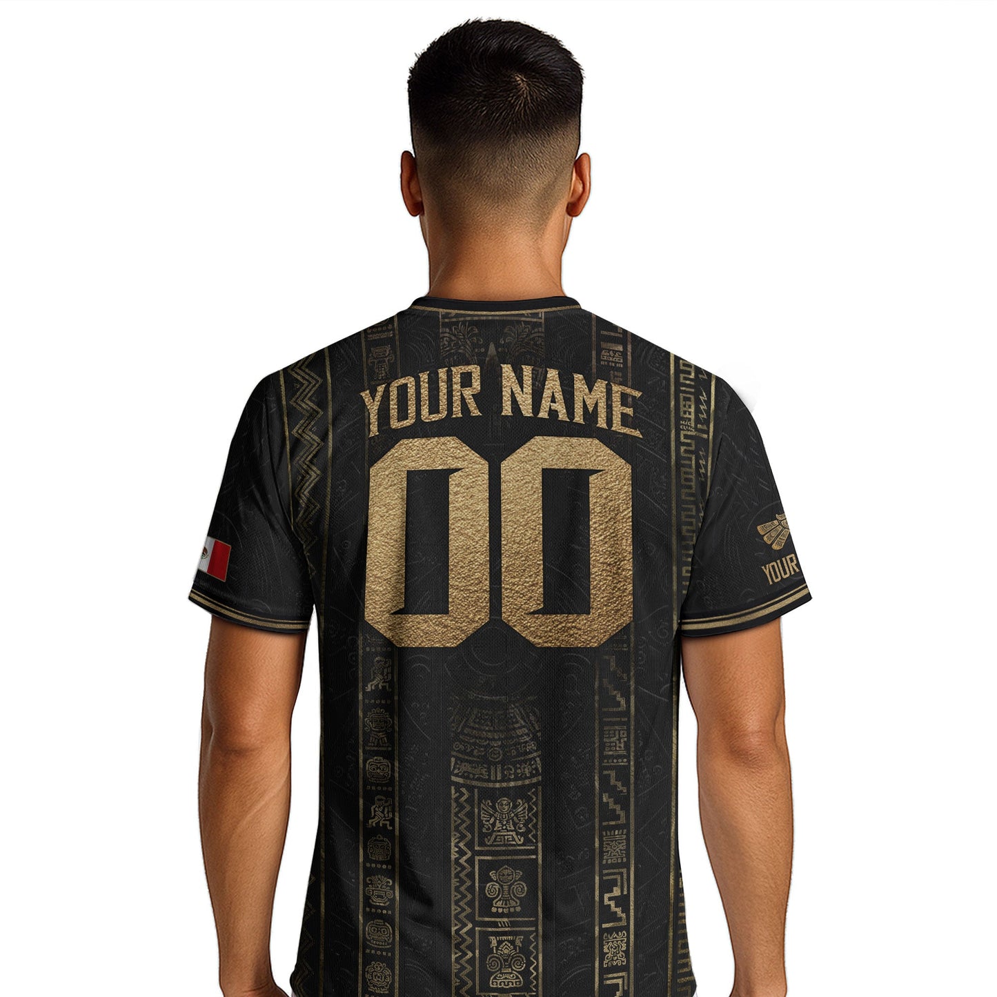 Mexico Soccer Jersey Personalized Name Number Black Aztec Glyph Black Football Kit