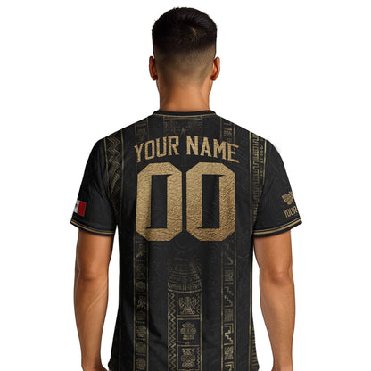 Mexico Soccer Jersey Personalized Name Number Black Aztec Glyph Black Football Kit