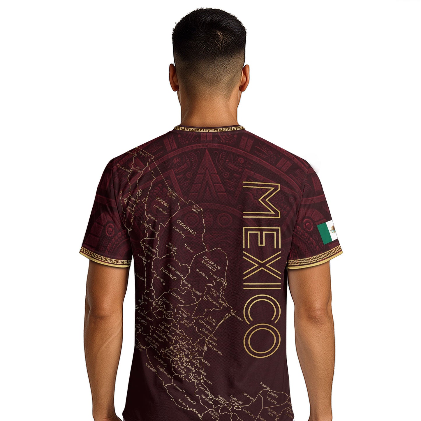 Men's Burgundy Mexico Map Eagle & Snake Graphic T-Shirt – Mexico Country Outline Print Tee