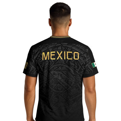 Mexico Soccer Jersey Black Gold Aztec Pattern – Football Shirt for Men Fans