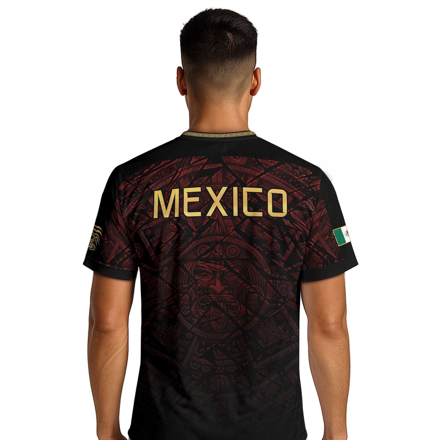 Mexico Football Jersey Maroon Gold Aztec Style – Breathable Shirt for Soccer Fans