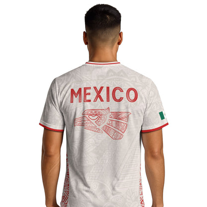 Mexico Soccer Jersey White Aztec Totem Heritage - Mexico Fan Football Design Men Shirt