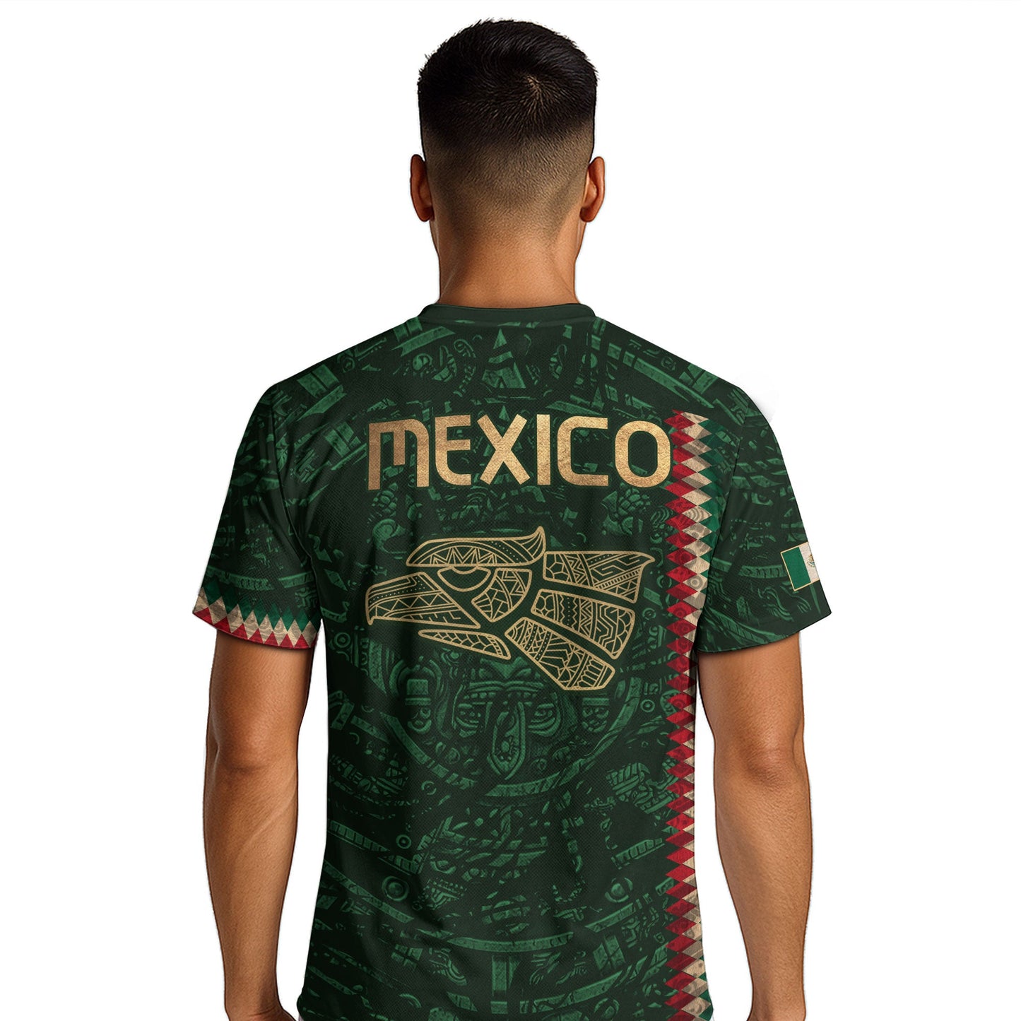 Mexico Soccer Jersey Green Gold Aztec Sun Stone - Mexico National Team Fan Heritage Shirt
