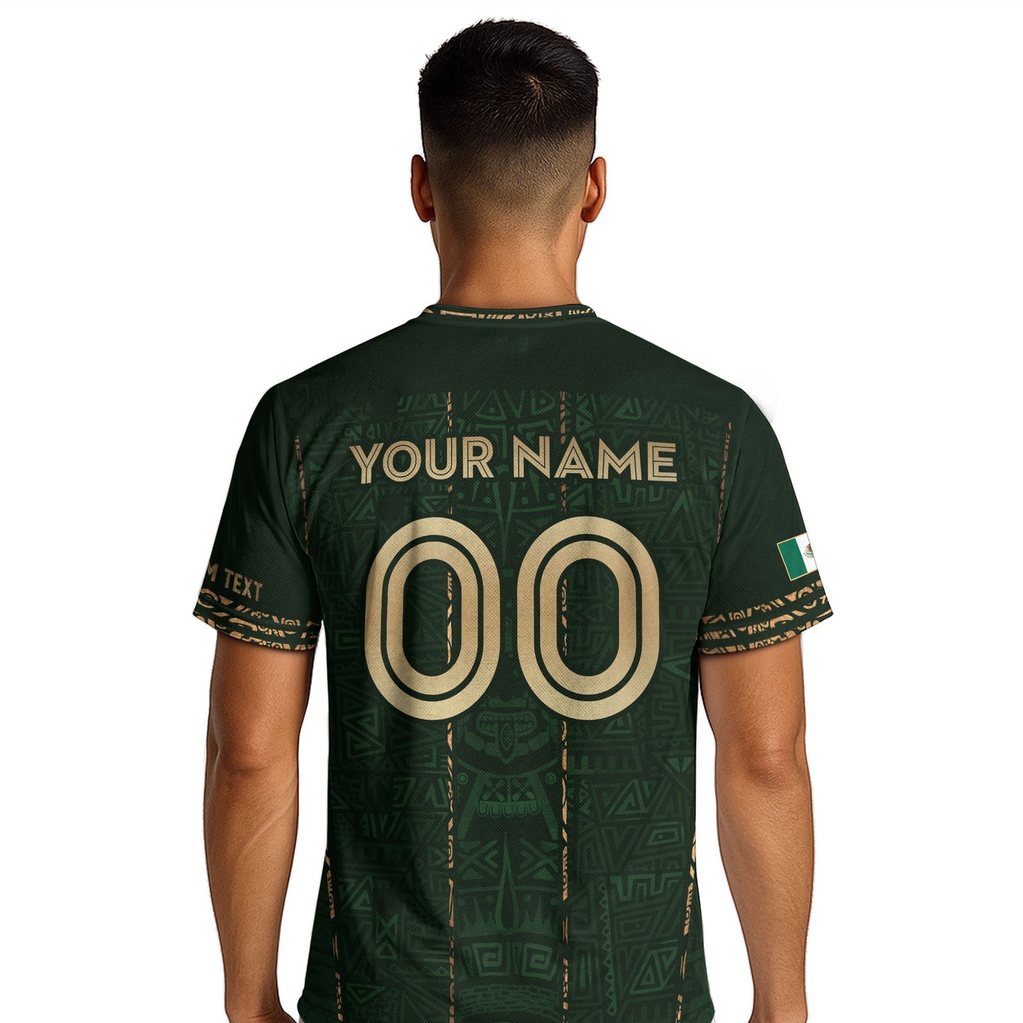 Mexico Soccer Jersey Custom Name - Green Aztec Heritage Pattern Tribal Football Shirt