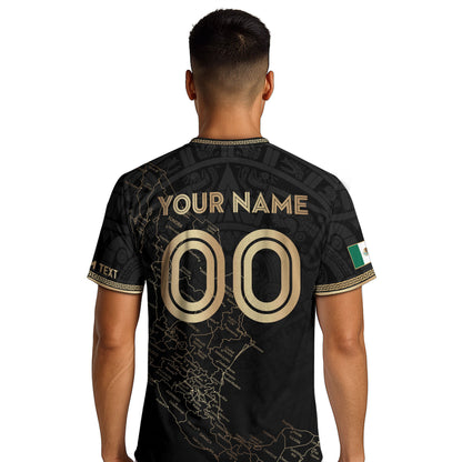 Mexico Soccer Jersey Custom Name - Black & Gold Mexico Map Heritage Football Shirt