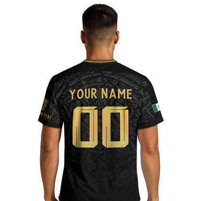 Custom Mexico Soccer Jersey – Black Aztec Heritage Pattern Personalized Football Shirt