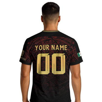 Custom Mexico Soccer Jersey – Maroon Black Aztec Heritage Pattern Personalized Football Shirt