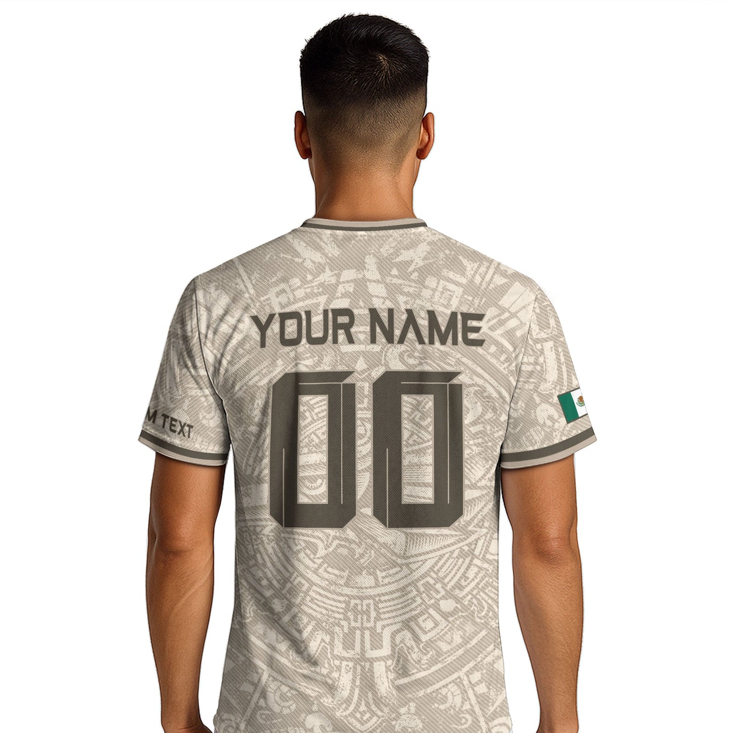 Custom Mexico Soccer Jersey Beige Aztec Calendar & Quetzalcoatl Heritage Fan Shirt