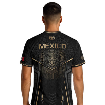 Mexico Soccer Jersey - Black & Gold Aztec Sun Stone Tribal Football Shirt