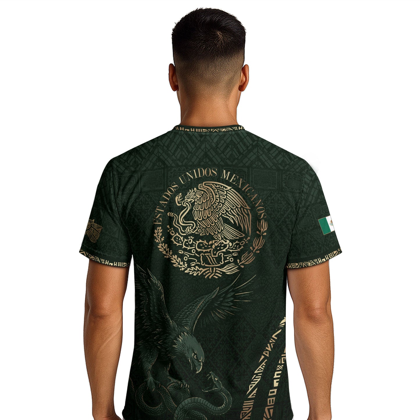 Green Mexico Soccer Jersey Gold Eagle Snake Aztec Mexican Football Shirt