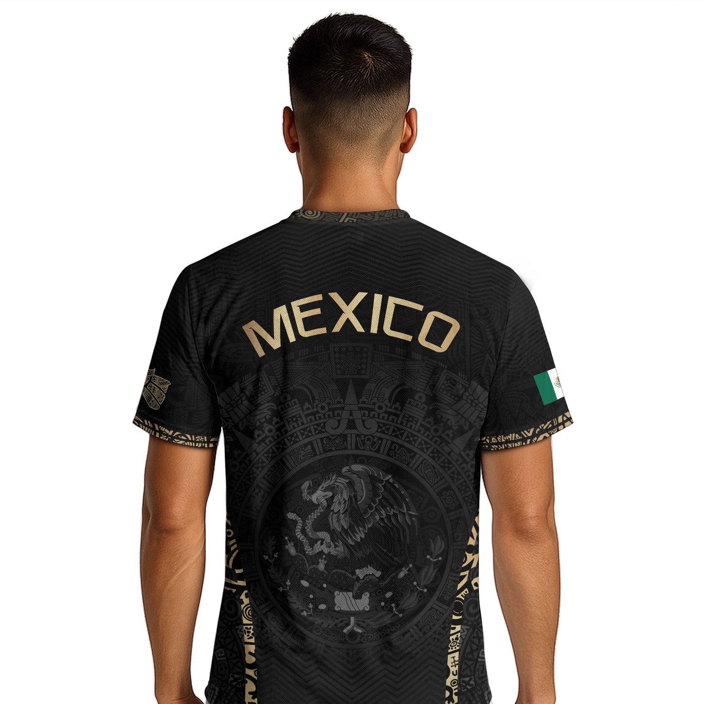 Mexico Soccer Jersey Aztec Sun Calendar Black Gold Football Shirt for Fans