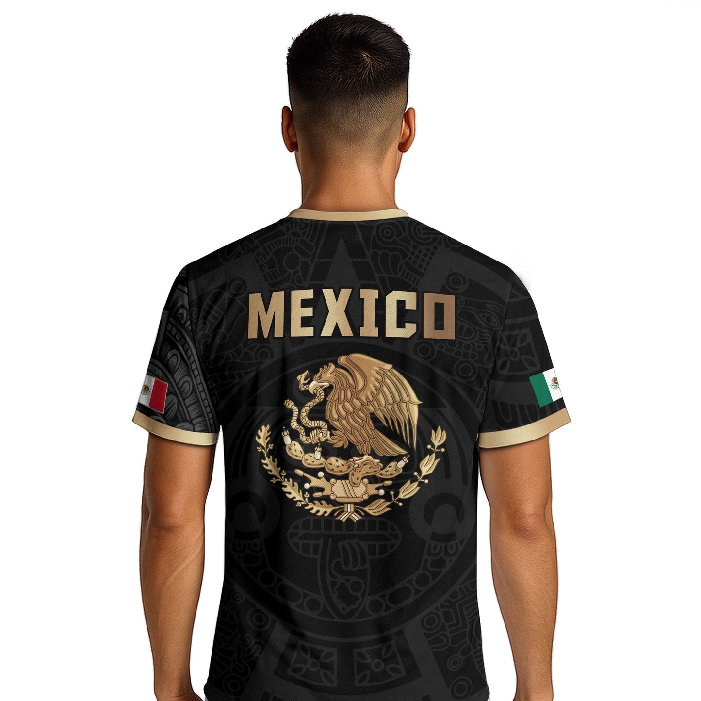 Black Mexico Soccer Jersey Aztec Calendar Design Gold Eagle Heritage Football Shirt