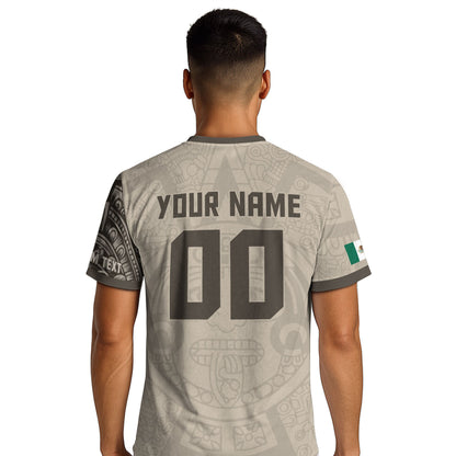 Custom Beige Mexico Soccer Jersey Aztec Eagle Heritage Gold Trim Mexican Football Shirt