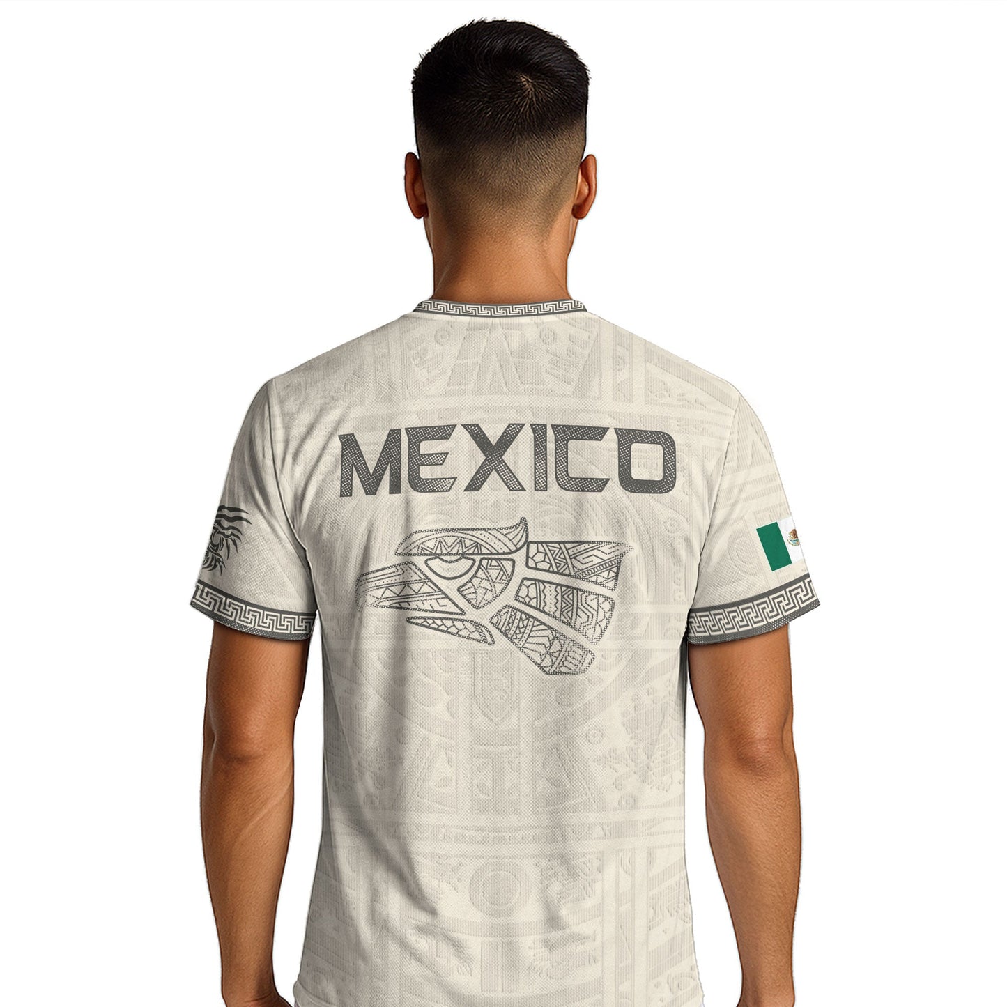 Beige Mexico Soccer Jersey Aztec Heritage Trim Mexican Football Shirt Men Women