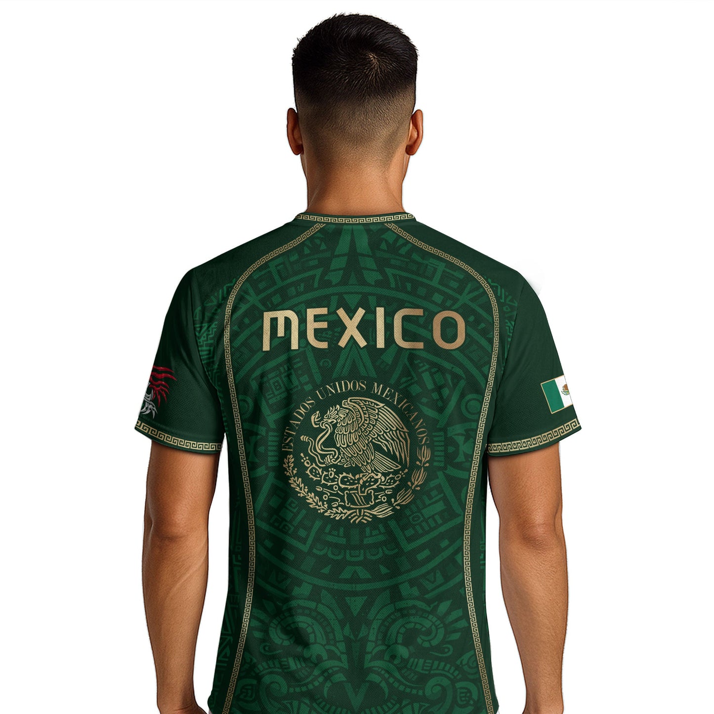 Green Mexico Soccer Jersey Aztec Sun Calendar Mexican Football Shirt for Fans