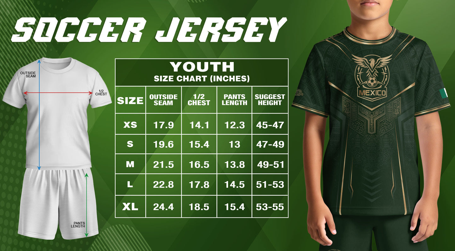 Mexico Soccer Jersey Youth Green Gold Eagle Shield Warrior Culture Print Football Shirt