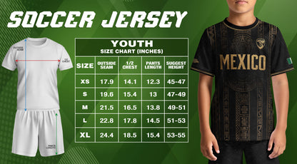 Mexico Soccer Jersey Youth Black Aztec Calendar Sun Stone Heritage Football Shirt Set