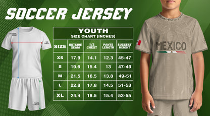 Mexico Soccer Jersey Kid Youth Aztec Calendar Beige Football Shirt Set