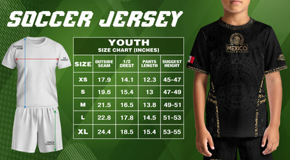 Mexico Kids Soccer Jersey Youth Black Gold Aztec Calendar Eagle Heritage Football Shirt