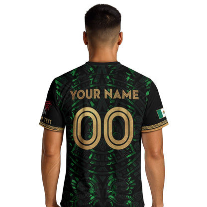 Custom Mexico Soccer Jersey Green Men Aztec Calendar Heritage Mexican Football Shirt