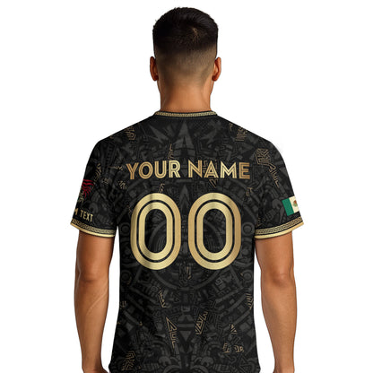 Personalized Mexico Soccer Jersey Black Aztec Calendar Men Mexican Football Shirt Flag