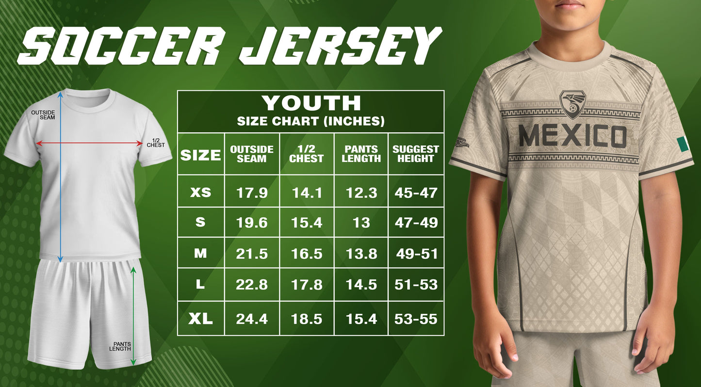 Mexico Youth Soccer Jersey Aztec Design Kids Football Uniform Breathable Sportswear Set