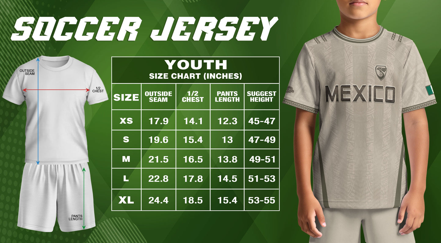 Mexico Youth Soccer Jersey Aztec Style Kids Football Shirt Vintage Breathable Sportswear