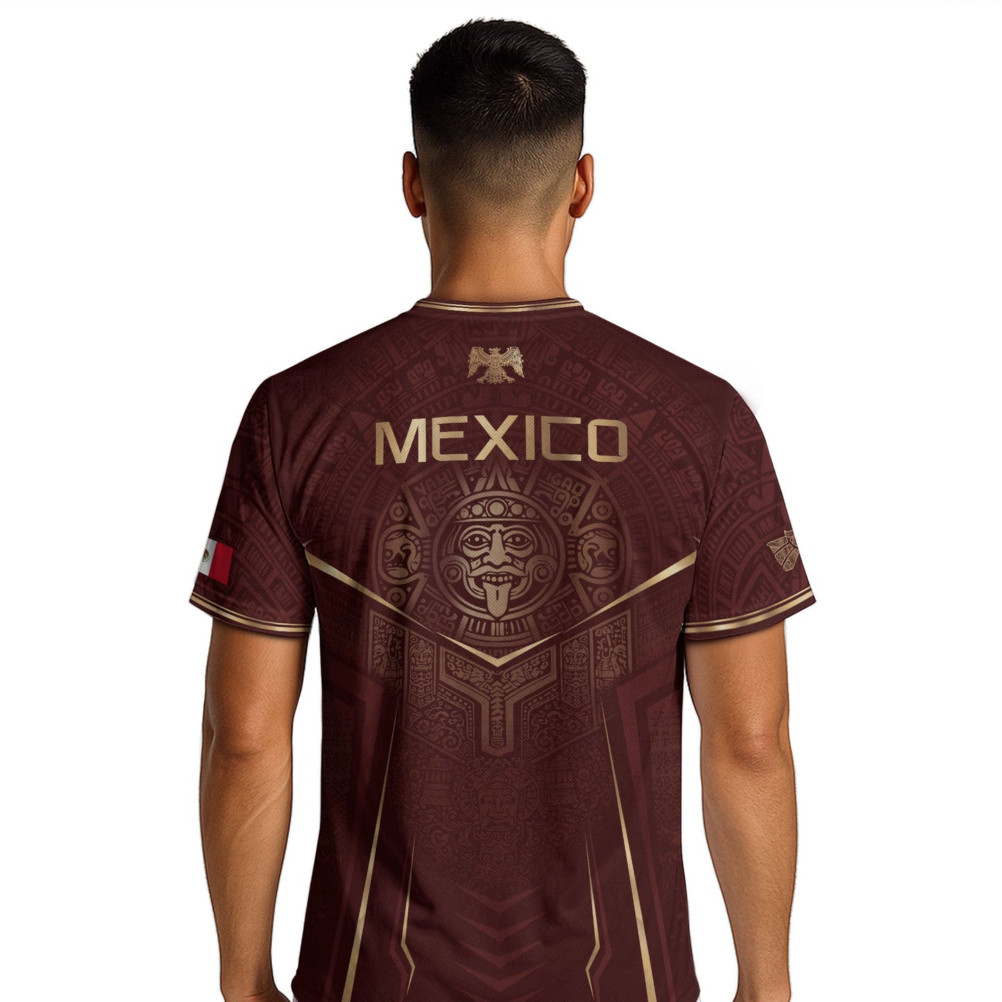 Mexico Soccer Jersey Men Maroon Aztec Pattern Football Shirt Classic Fan Wear