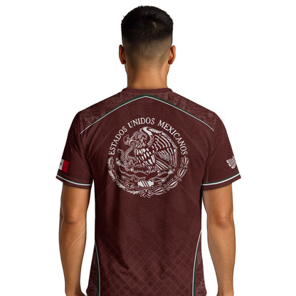 Maroon Mexico Soccer Jersey Aztec Coat of Arms Football Men Shirt Mexico Fan Tee
