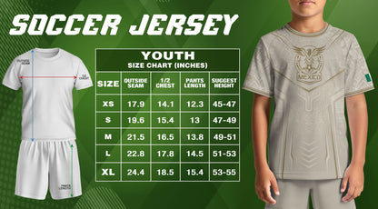 Mexico Soccer Jersey Youth White Gold Aztec Football Shirt Heritage Fan Apparel