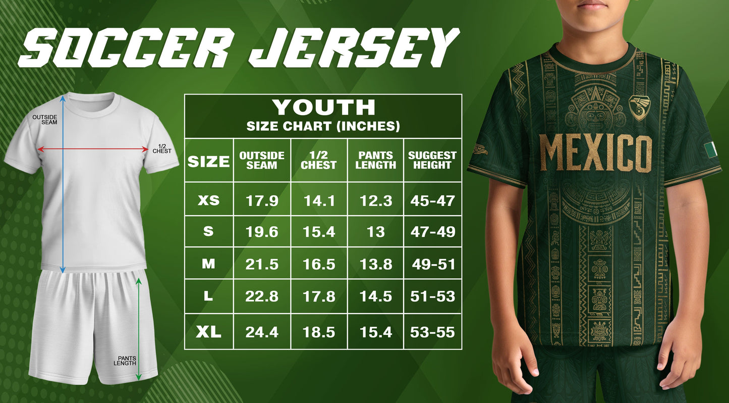 Mexico Soccer Jersey Youth Green Gold Tribal Football Shirt Premium Fan Apparel