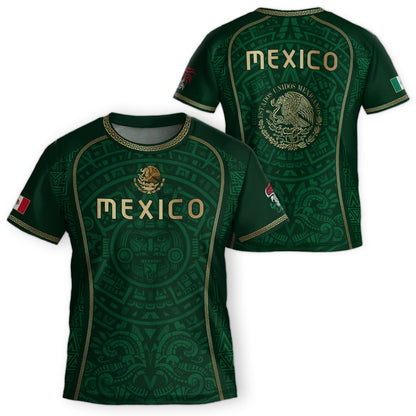 Mexico Kids Soccer Jersey Green Aztec Calendar Gold Youth Football Shirt Toddler Kit