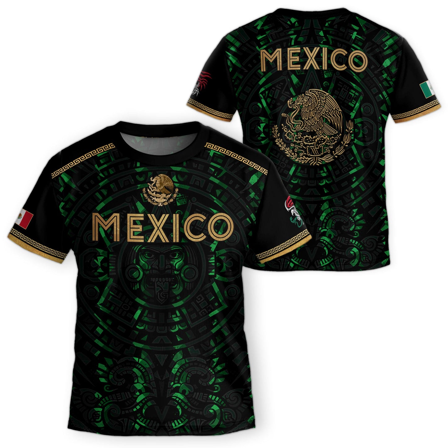 Mexico Kids Soccer Jersey Black Green Aztec Calendar Gold Youth Football Shirt