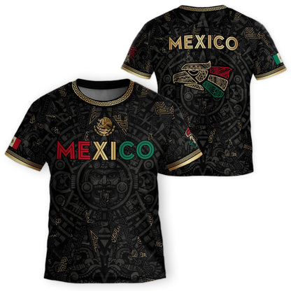 Mexico Kids Soccer Jersey Black Aztec Calendar Tricolor Gold Youth Football Shirt