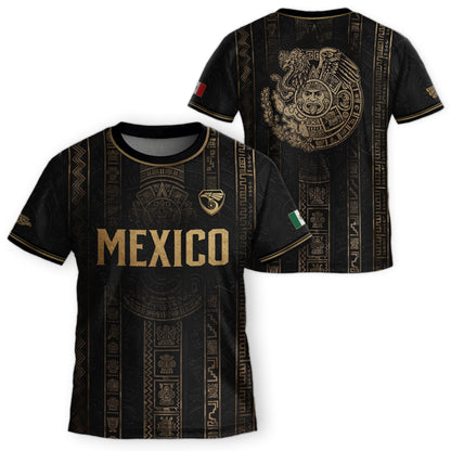 Mexico Soccer Jersey Youth Black Aztec Calendar Sun Stone Heritage Football Shirt Set