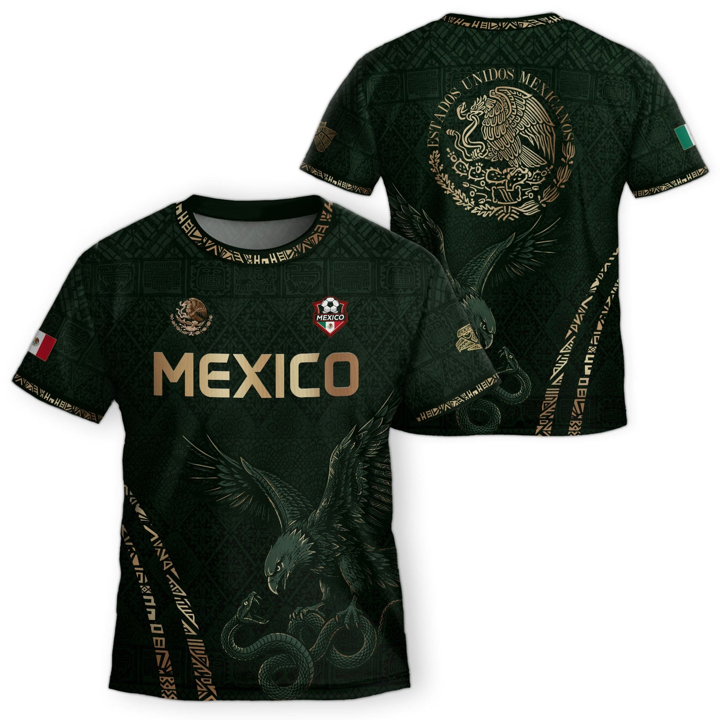 Mexico Soccer Jersey Kid Youth Aztec Eagle Dark Green Football Shirt Gift