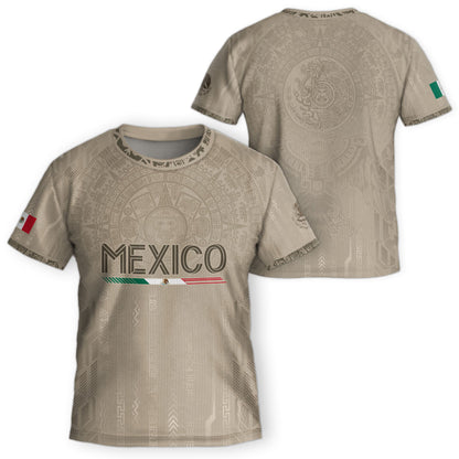 Mexico Soccer Jersey Kid Youth Aztec Calendar Beige Football Shirt Set