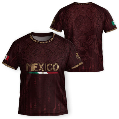 Mexico Soccer Jersey Kid Youth Aztec Calendar Maroon Football Shirt