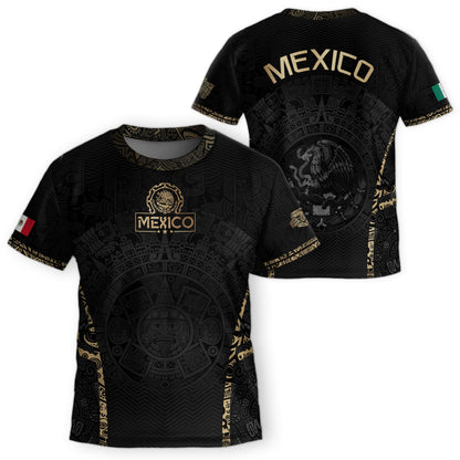Mexico Kids Soccer Jersey Youth Black Gold Aztec Calendar Eagle Heritage Football Shirt