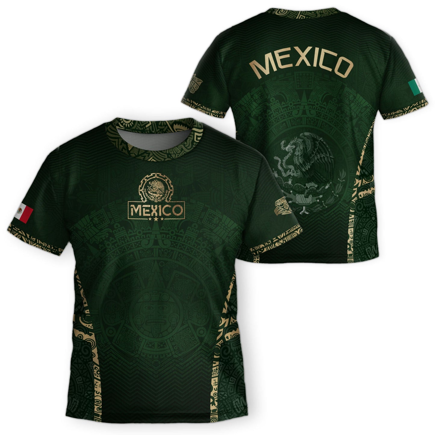Mexico Kids Soccer Jersey Youth Green Gold Aztec Calendar Eagle Heritage Football Shirt