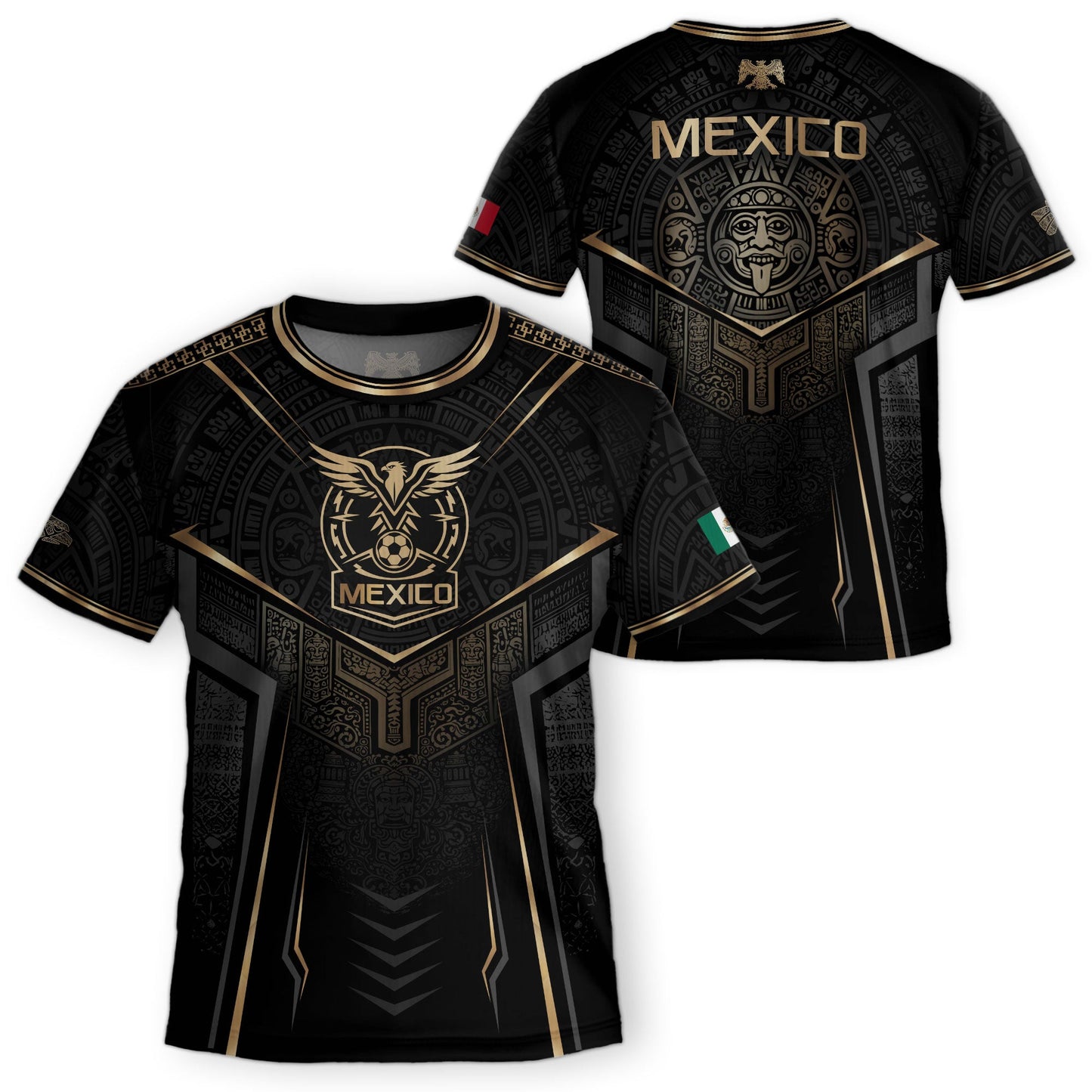Mexico Youth Soccer Jersey Set Aztec Graphic Kids Football Uniform Black Gold Sportswear